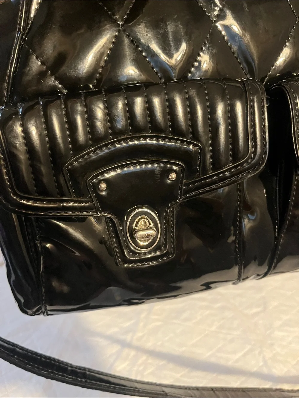 Coach Black Patent Quilted Crossbody with Dual Front Pockets
